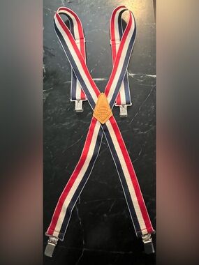NICHOLAS Red White Navy Striped Men's Suspenders made in USA